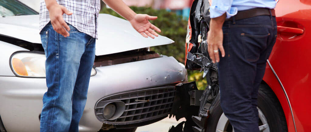 rear-end car accident, men arguing